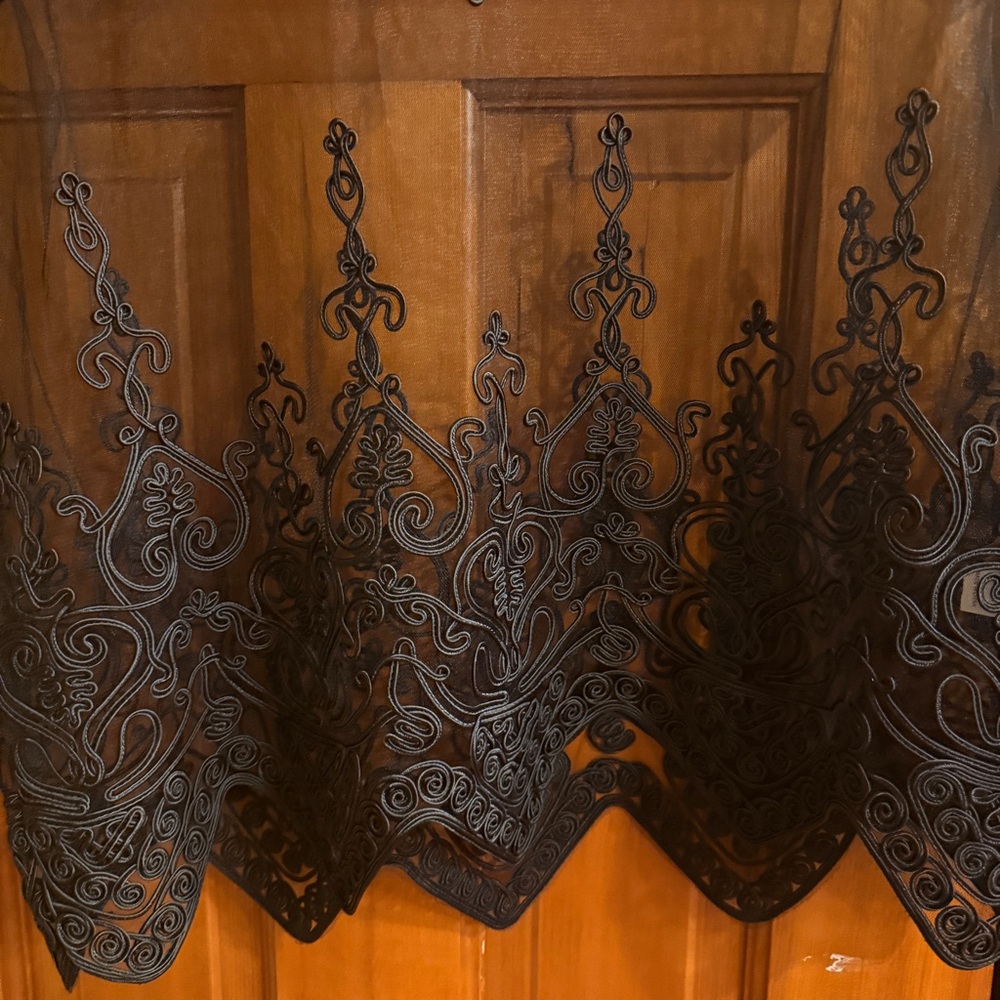 Sheer Embroidered Black Long-Sleeve Top - Picture 9 of 16